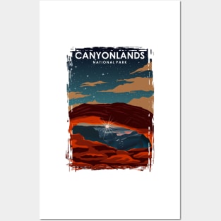 Canyonlands National Park Vintage Minimal Retro Travel Poster at Night Posters and Art